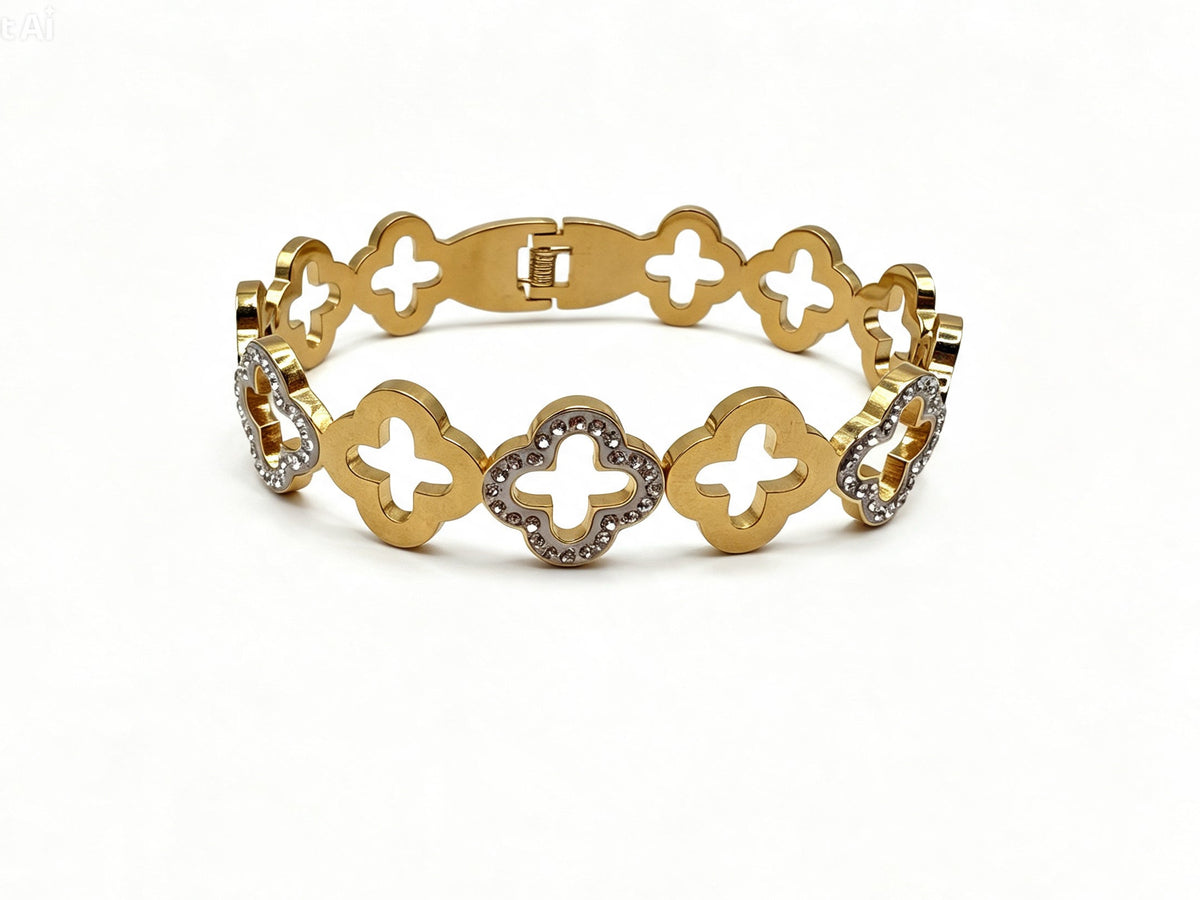 Isabela — Bracelet Trèfles Dorés Strass