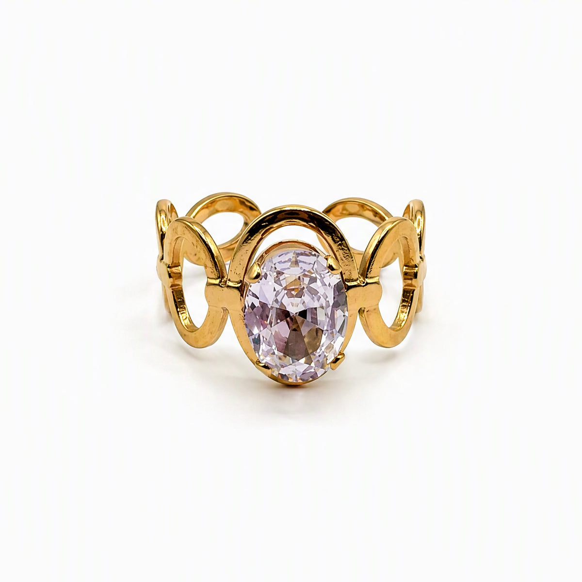 Inès — Bague Dorée Anneaux Ovales Pierre